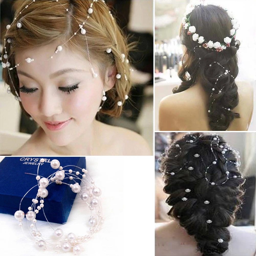 

Headwear Pearl Hair Accessories 6Pcs DIY String Pearl Bridal Hair Clip Wedding Headdress Styling Accessories