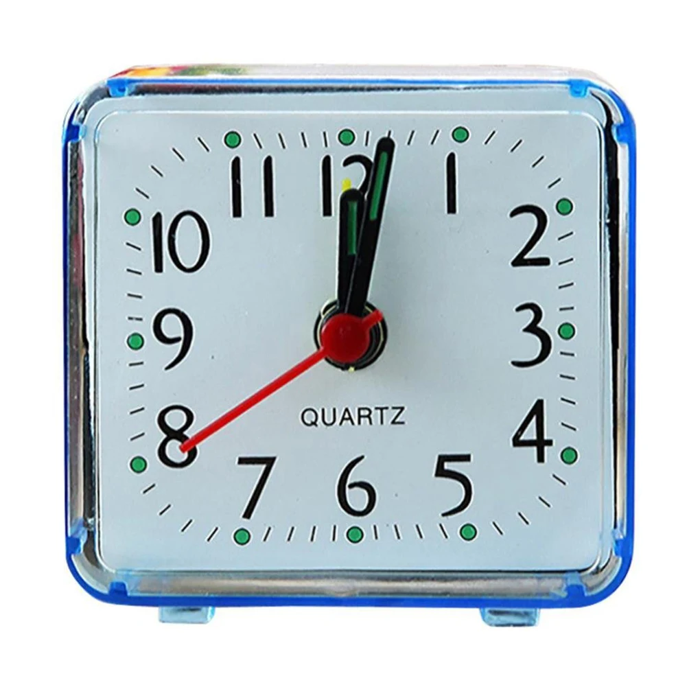 Square Small Bed Alarm Clock Transparent Case Compact Travel Clock Mini Mute Children Student Desk Watch Bedside Desk Table Home