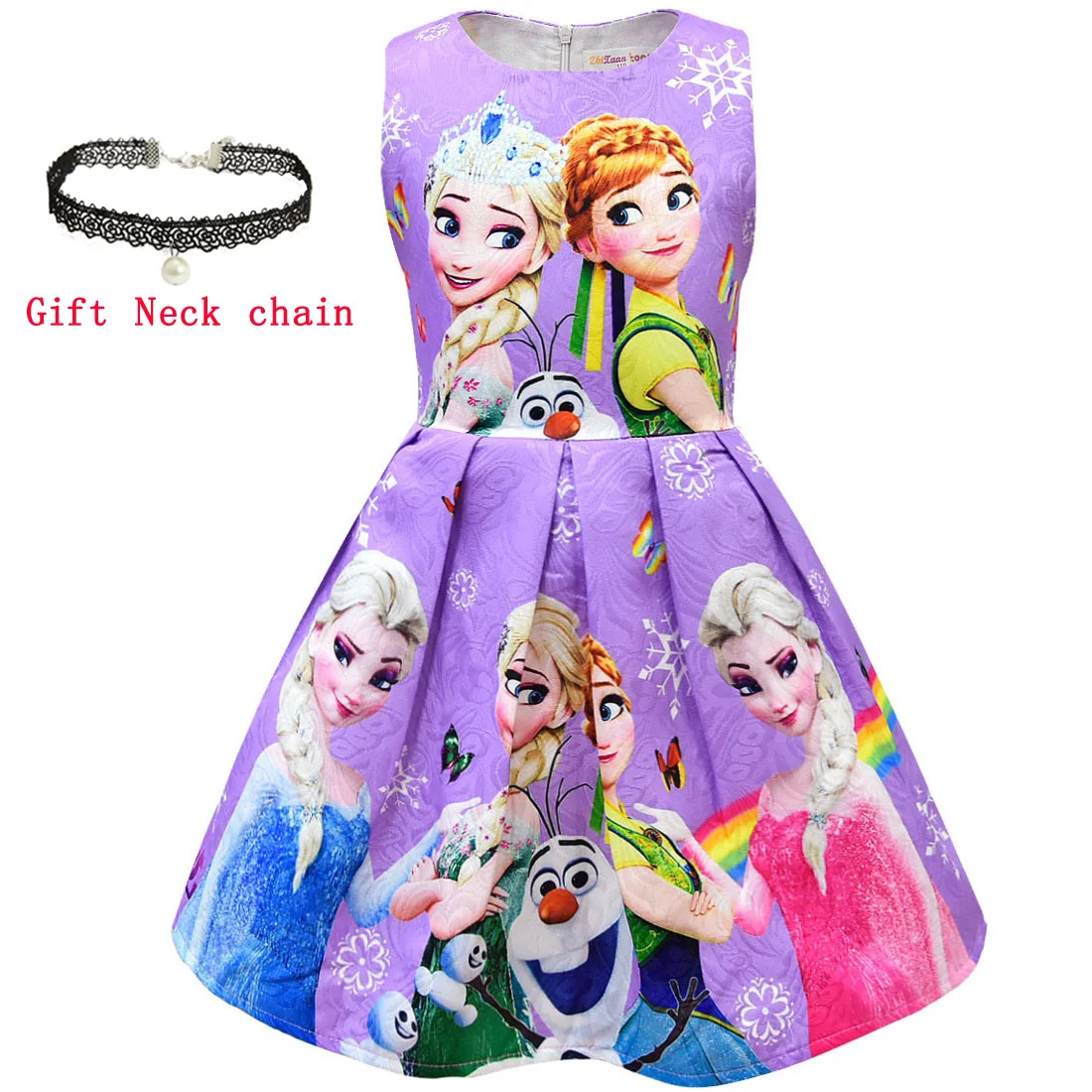 

Gift Neck chain Anna Elsa Dresses for Girls Snow Queen Elsa Dress Vestidos Butterfly Flower Dress Kids Elza Costume