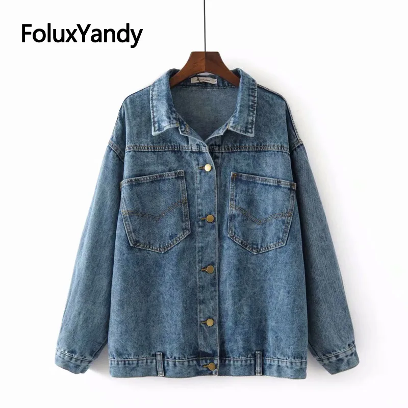 Euro Style Jeans Jackets Women Denim Coats Plus Size XXXL 5XL Pockets Loose Casual Jacket Blue Outerwear KKFY3302