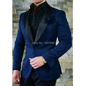 

Herringbone Groom Tuxedos for Wedding Two Piece Floral Slim fit Man Suits Blazer Pants Jacket Male Clothing with Black Lapel