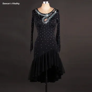 

Women latin dance clothes girls latin dance perforamce dress lady latin dance spandex stones dress latin dance tassel dres S-4XL