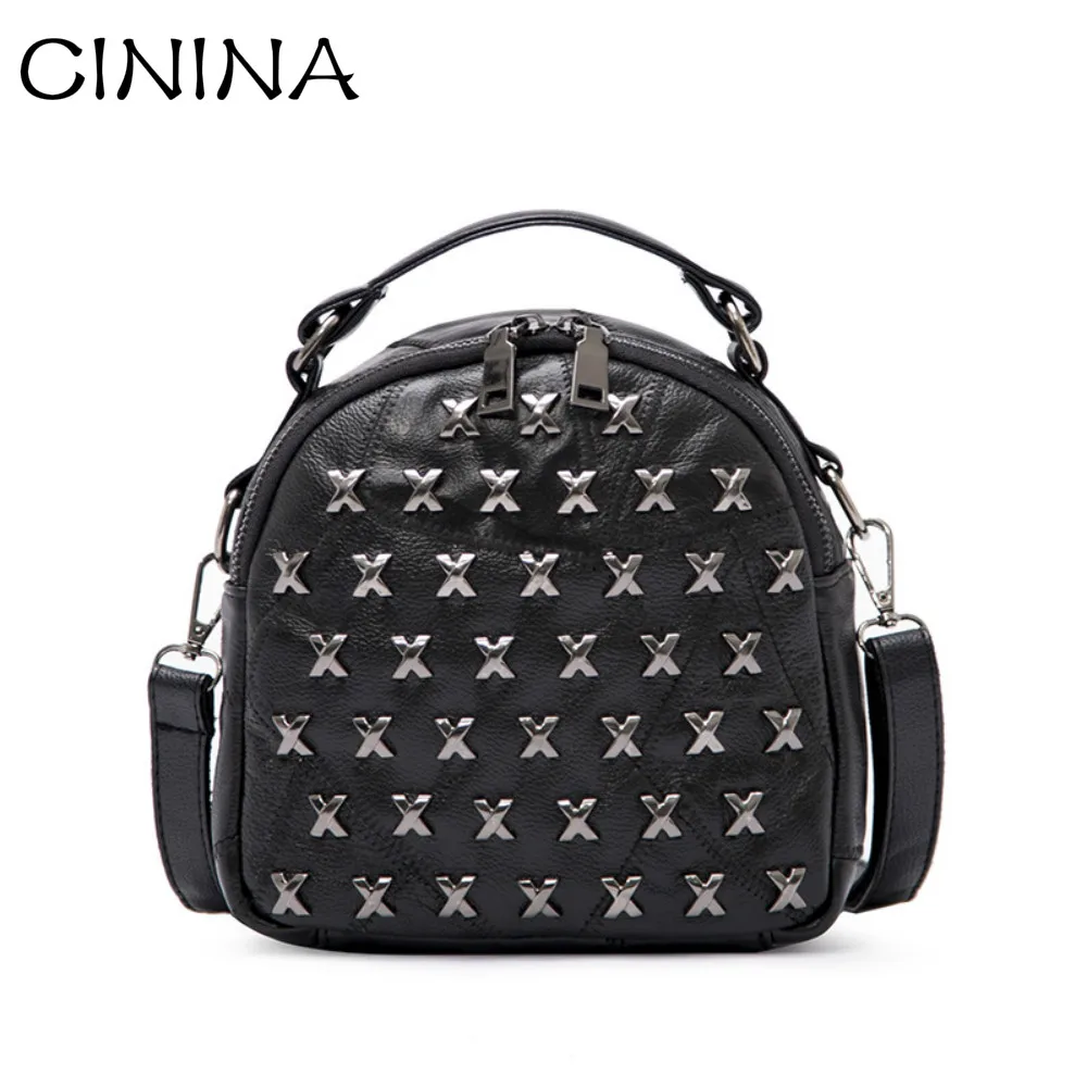 2017 New Fashion Cowhide Backpack Rivet Girls Japanese style Bag Brand Leather Travel bag Simple Style