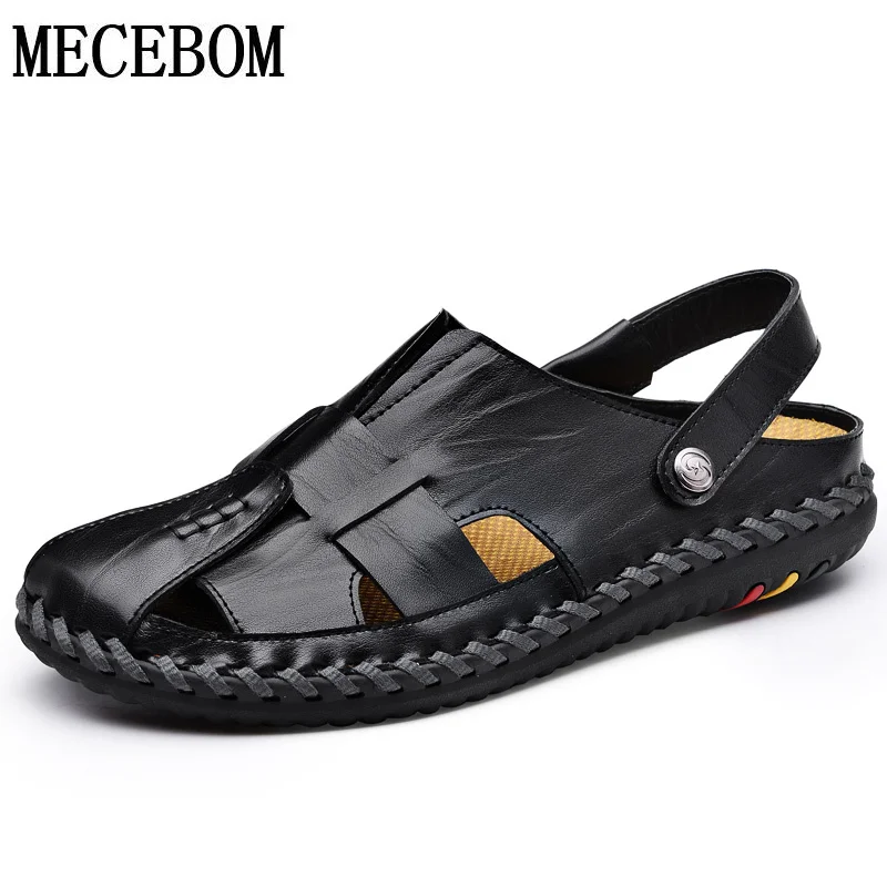 

Summer Shoes Men Leather Shoes quality comfortable sandals for male black brown slip-on men slippper size 38-44 8702m