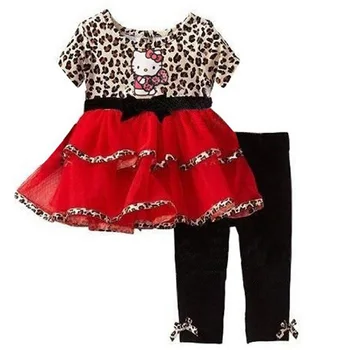 

cute toddler girl clothing sets 2017 summer cartoon cat lace dress+leggings leopard 2pcs baby clothes kids girls clothing set