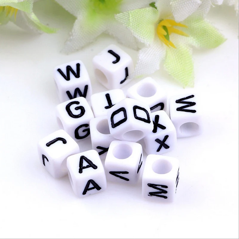 Factory Direct Sell 500PCS/lot Mixed A-Z 10*10MM White with Black Printing Plastic Acrylic Square Cube Alphabet Letter Beads DIY | Украшения