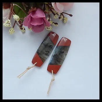 

Natural Red river jasper with labradorite intarsia Earring ,Charms Women Earrings Jewelry Gift Gem Customized,42x14x4mm,9.9g