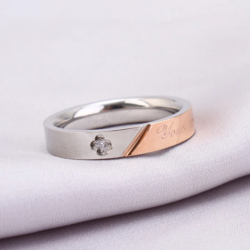 316L Stainless Steel Couple Rings for Lovers Black-Rose Gold Color Trendy Wedding Jewelry