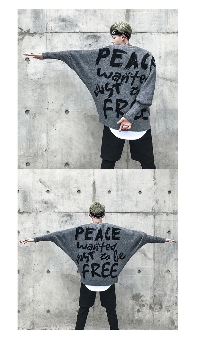 Letter Men Hip Hop Sweater Streetwear Print   (7)
