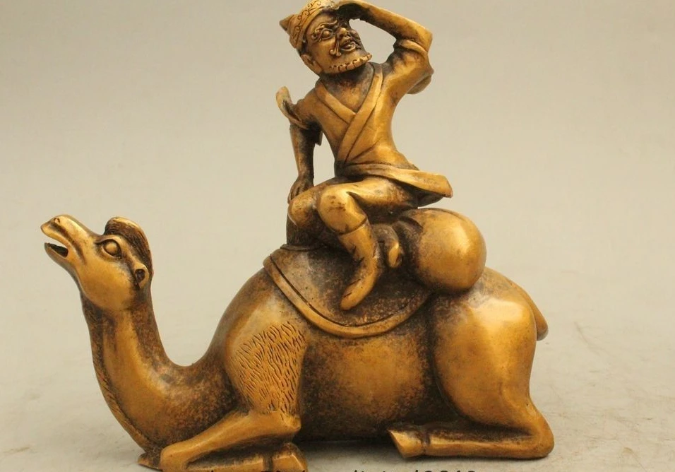 

6" Old Chinese Bronze Geezer dealer Ride camel ship of the desert Statue