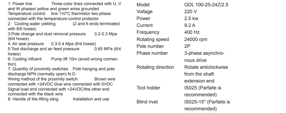 Автоматическое изменение инструмента шпинделя водяного охлаждения шпинделя GDL100-25-24Z 2,5 кВт напряжение 220 В/380 В Ток 9,2/а
