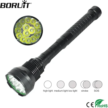 

BORUiT 15*XM-L T6 LED Flashlight 5-Mode Hard Light 13000LM Torch IPX6 Waterproof 18650/26650 Portable Lantern for Camping