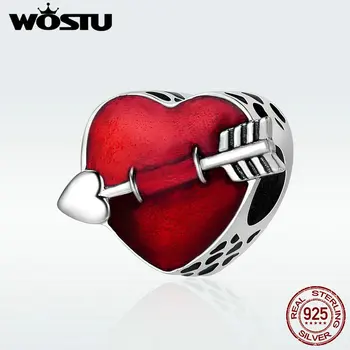 

WOSTU 100% 925 Sterling Silver First Love Engrave Arrow Heart Charm Beads Fit Charm Bracelet Jewelry Valentine Day Gift DXC480