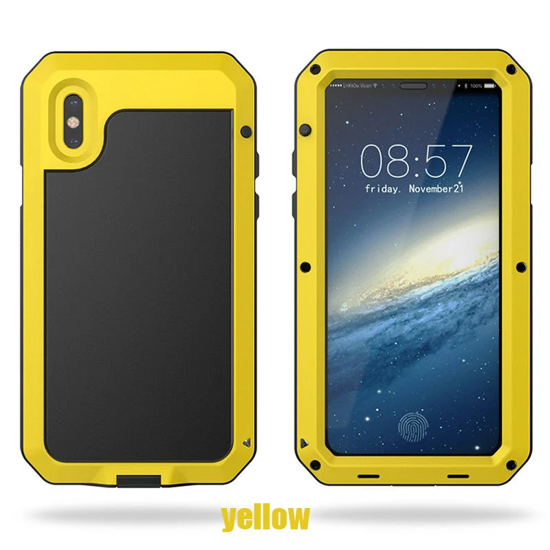 Heavy Duty Защита бронированные металлические Алюминий сплав чехол для iPhone 7 6 S 5 6 8 Plus X 4 4S 5S SE XR противоударный пыли чехол для телефона - Цвет: Цвет: желтый