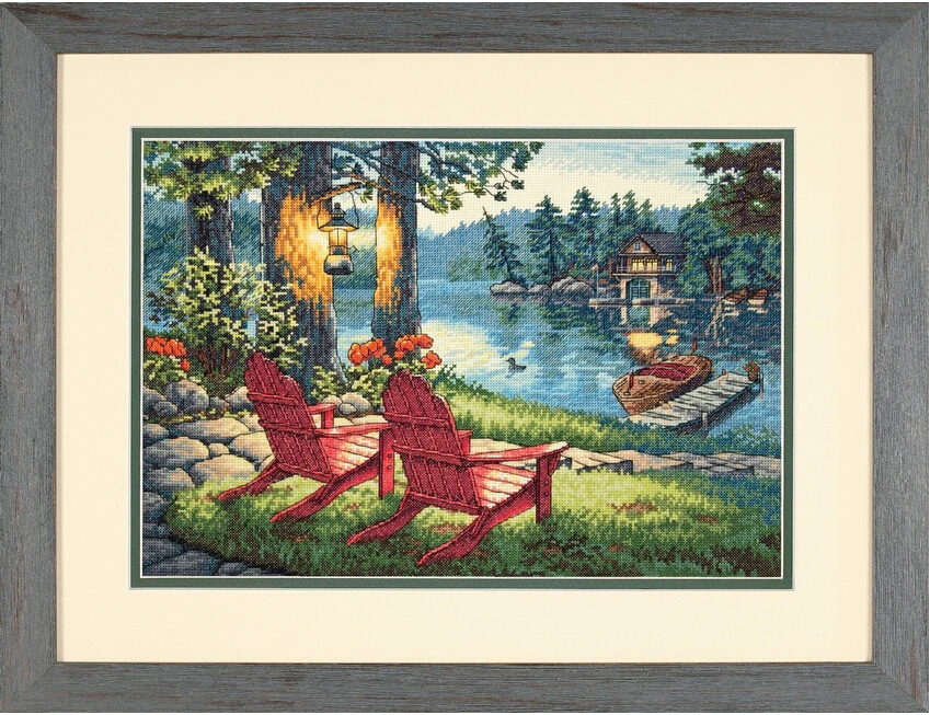 High quality 14ct Counted Cross Stitch kits, Twilight's Calm lake house