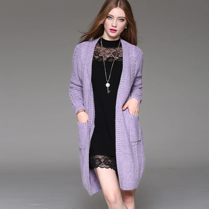 

2017 Knitted Coat Plus Size Womens New Winter Jackets V-Neck Slim Thick Pocket Design Women Sweater Coat Female Cardigan Sweater