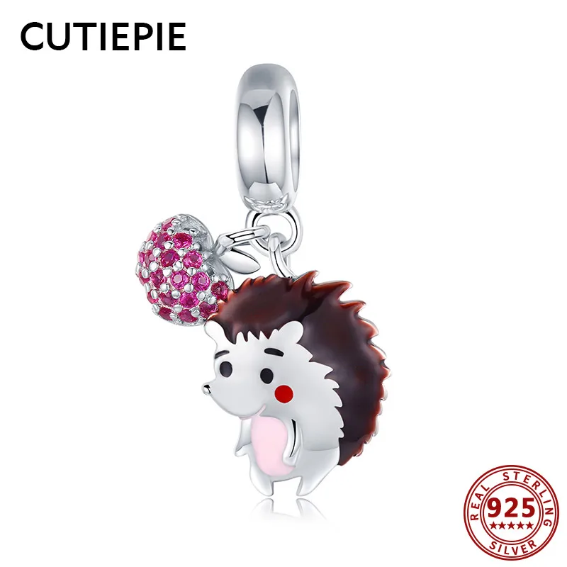 

CUTIEPIE Real 925 Sterling Silver Lucky Hedgehog Animal DIY Charms Fit Bracelets Necklace Women Sterling Silver Jewelry Gifts