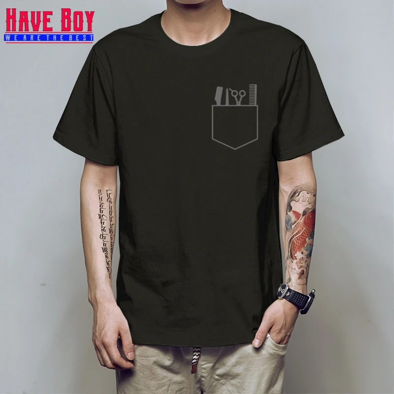 Есть мужские футболки для мальчиков, новая футболка для парикмахера с принтом, Мужская хлопковая футболка с круглым вырезом и короткими рукавами, инструменты для парикмахера, футболка HB373 - Цвет: black gray