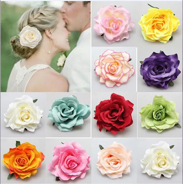 

2019 New DIY Headdress Hair Accessories For Bridal Wedding Flocking Cloth Red Rose Flower Hairpin Hair Clip Bohemian Elegant