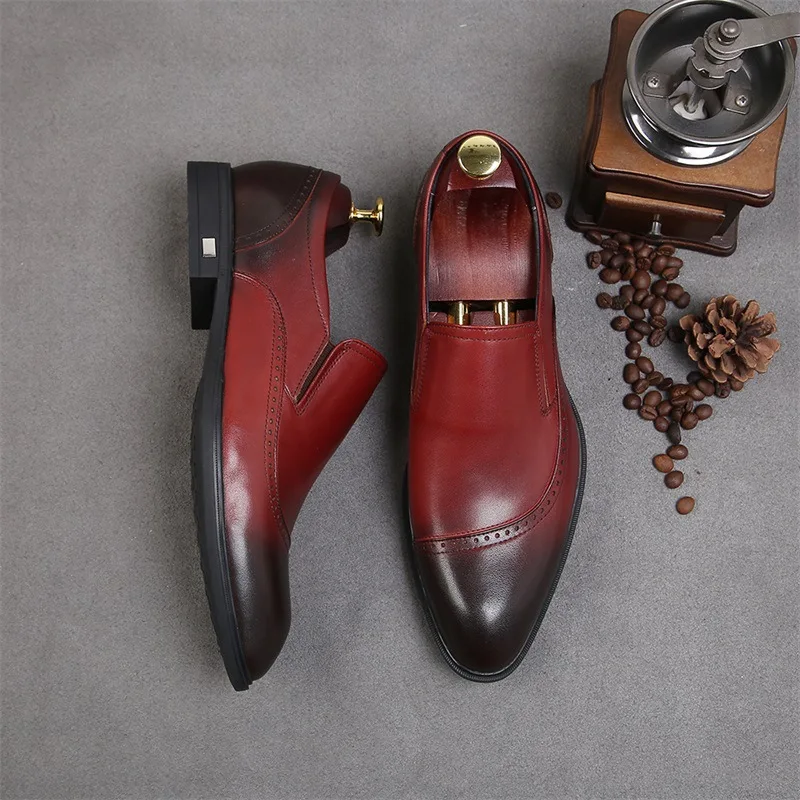 

2018 spring and autumn low to help business shoes new first layer leather set foot casual shoes men's dress shoes