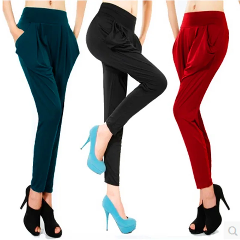 

Woman Jeggings Thin section ladies nine pants large size stretch ice silk harem pants Pants for women L1069