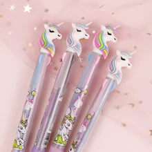 Из мультфильма «Холодное сердце», 1 шт. Kawaii мультяшная пижама в виде животных Единорог Пресс шариковая ручка 3-Цвет шариковая ручка Мульти-Цветной Stylo для детские школьные принадлежности подарок