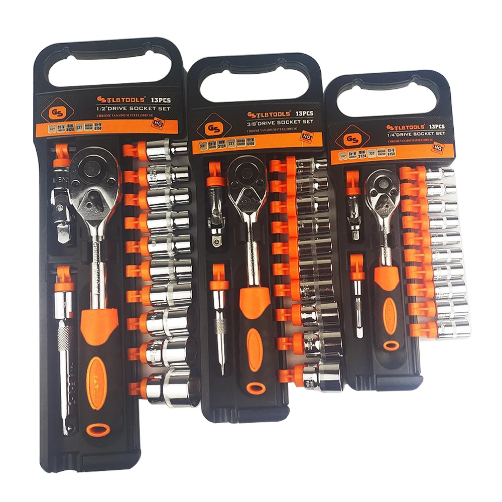 

13PCS 1/2" 3/8" 1/4" Ratchet Wrench Socket Set CR-V Metric Auto Repair Sleeve Hand Tools Set Household Drive Ratchet Spanner Kit