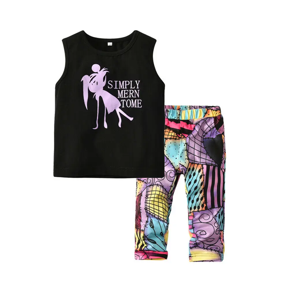 

Fashion Baby Kids Girls Sleeveless T-shirt Tops Girls Clothes Set Toddler Tank Top Vest+Print Long Pants Outfits Sets 1-6T