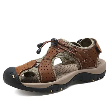 

Summer Gladiator Casual Men Sandals Fashion Genuine Leather Slides Male Sandalias Hombre Wade Sandalen Leisure Beach Sneakers