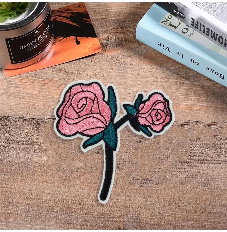 Flower Patch DIY Iron On Embroidery Flower Patches Red Rose 3D Embroidered Flower Applique Motif For Clothes Fabric              (10)