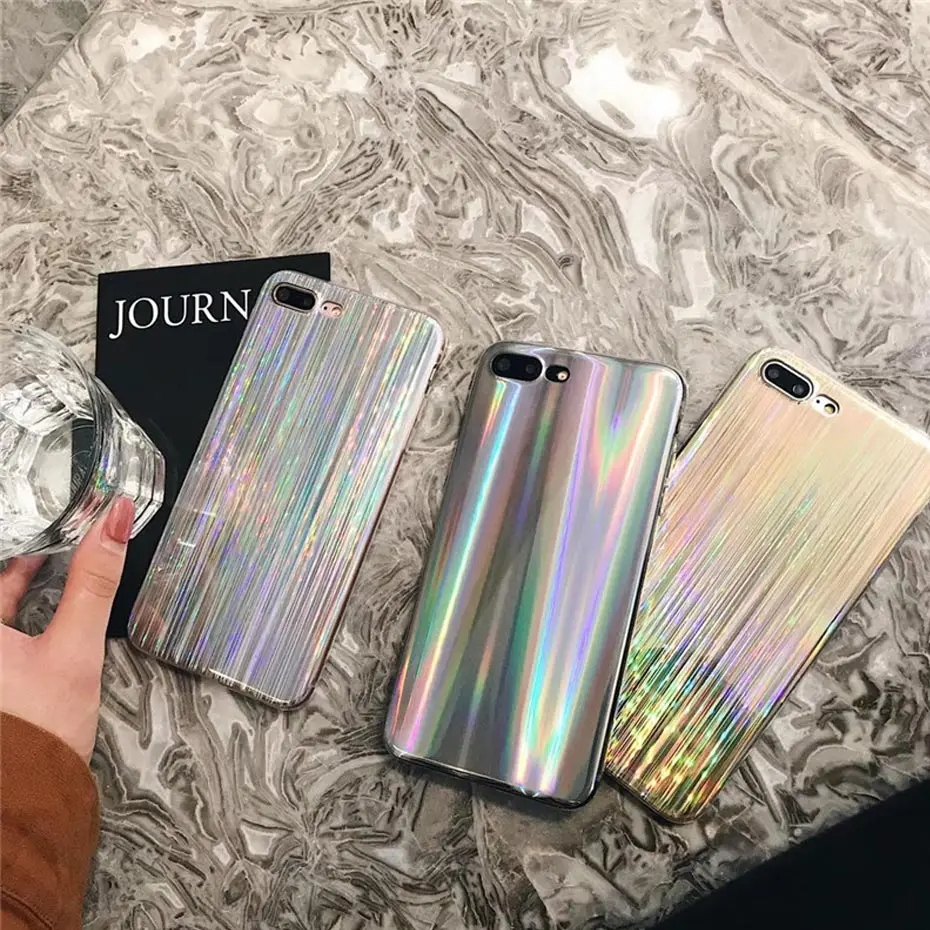 Laser Phone Case For iPhone 6 7 8 X Rainbow Silver Soft Cover Plus 6s Meteor Gold Fundas Coque |