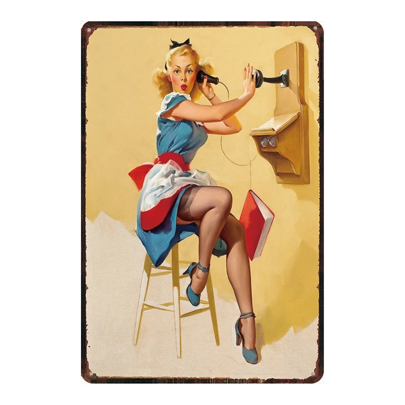 Pin Up Girl Оловянная металлическая табличка, металлическая винтажная настенная табличка для паба, кафе, магазина, домашний художественный декор, железный плакат, Куадрос, DU-2280 - Цвет: DU2302