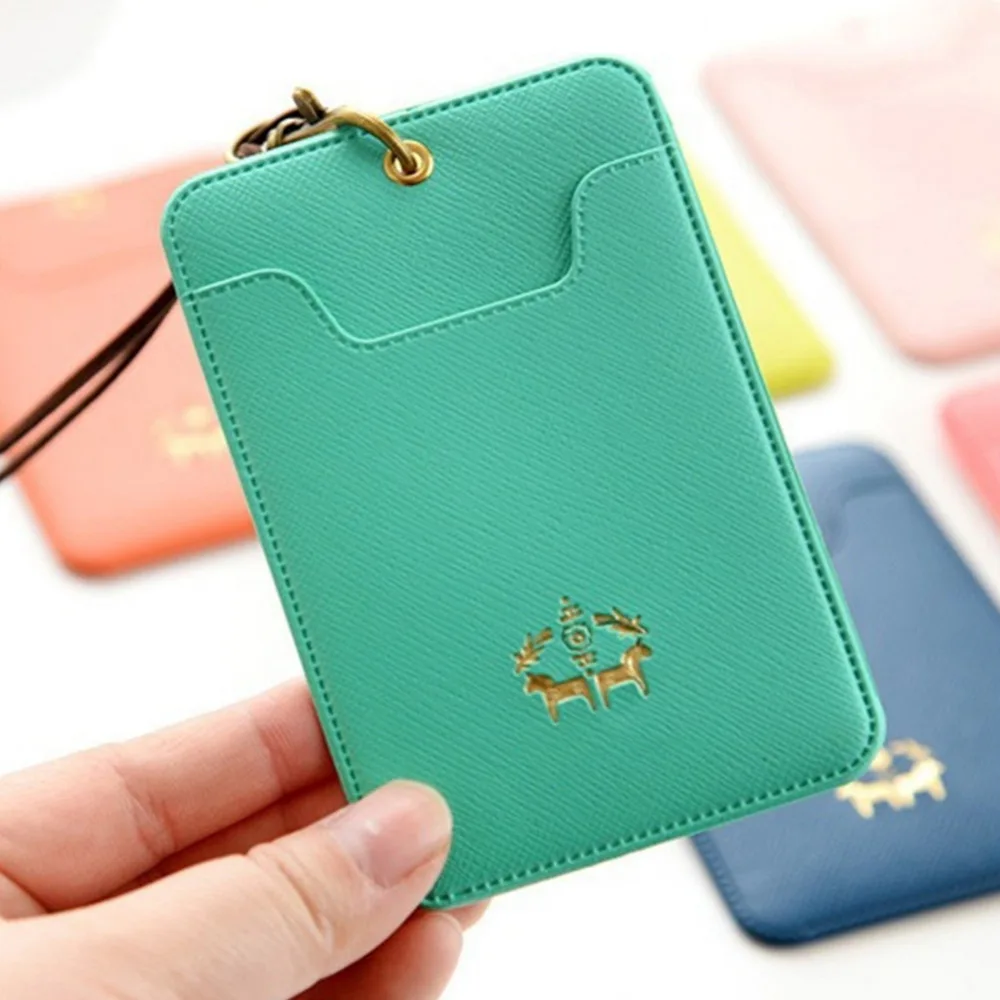 PU Leather Lanyard Women Card Case Holder Portable String Fashion ID