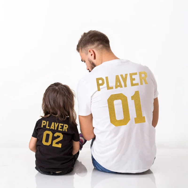 Father Son Shirt Outfits Me and Mini Player 01 for Dad 02 Baby Daughter T Shirts Family Look Matching Clothes | Мать и ребенок
