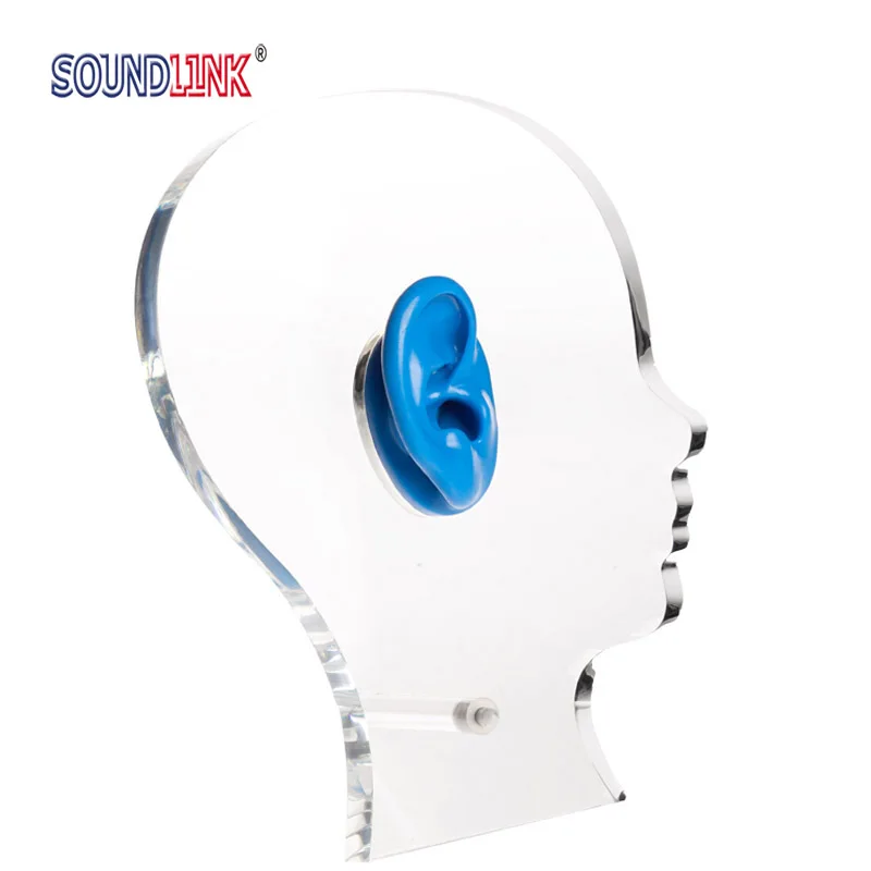 

Acrylic Display Stand Exhibition Head Shape Hearing Aid Earphone Showcase Display with One Silicone Ear