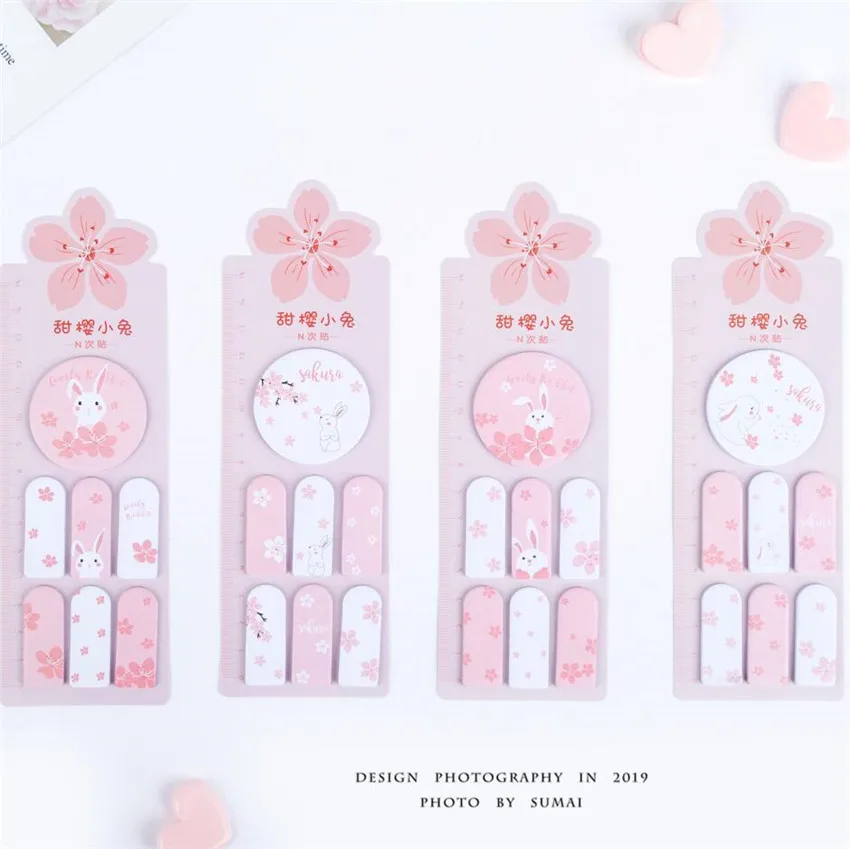 

18 pack/lot Sweet Cherry Sakura Rabbit Memo Pad N Times Sticky Notes Escolar Papelaria School Supply Bookmark Label