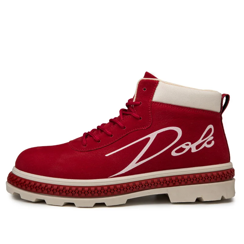 ZYYZYM/мужская повседневная обувь; сезон осень; Кожаные полуботинки с высоким берцем в британском ретро-стиле; Молодежная мужская обувь - Цвет: Красный