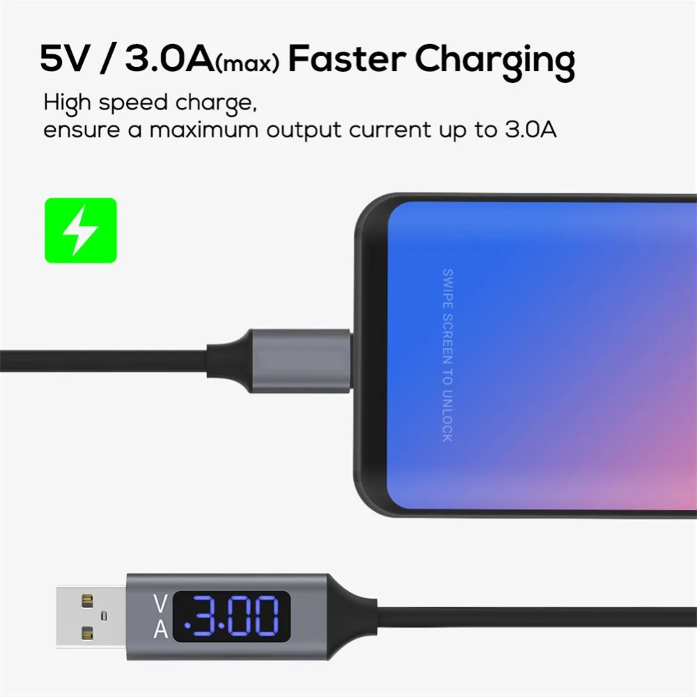 Микро USB кабель для Samsung Galaxy S8 Быстрая зарядка напряжение и ток дисплей Тип C