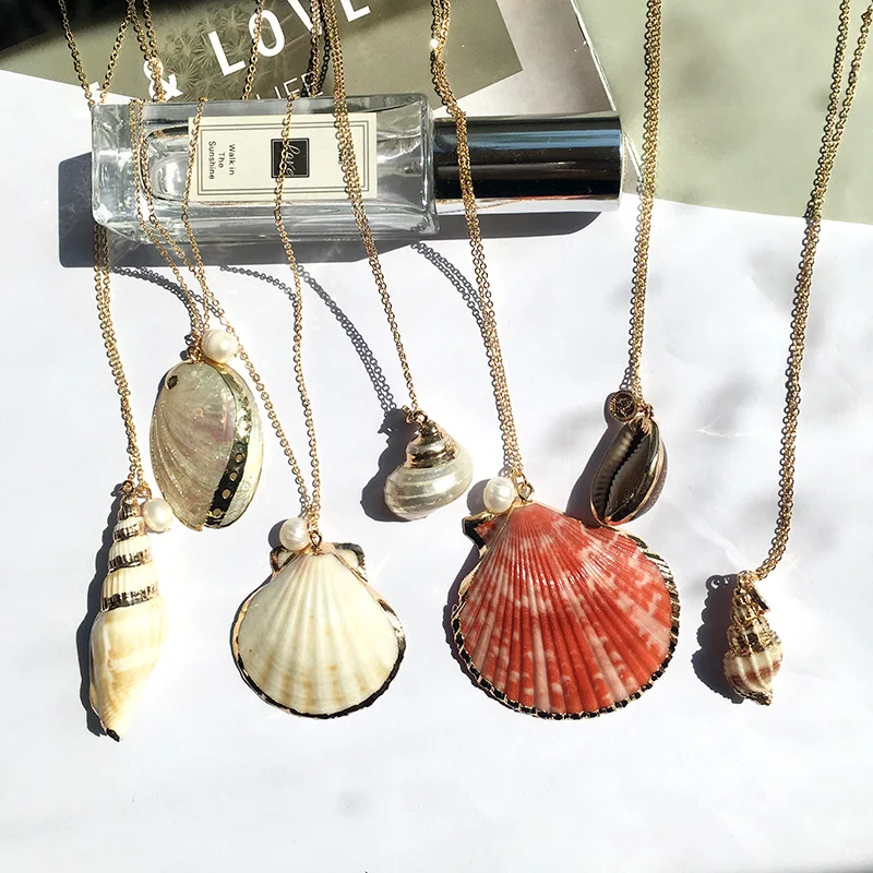 

2019 Fashion Summer Style Natural Starfish Conch Seashell Pendant Necklace Shell Necklaces Beach Jewelry for Women