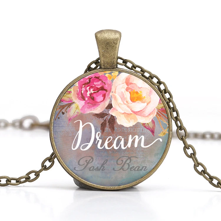 Женское винтажное ожерелье Love/Hope/Dream/Faith/Believe/Wish Античная бронзовая цепочка стекло