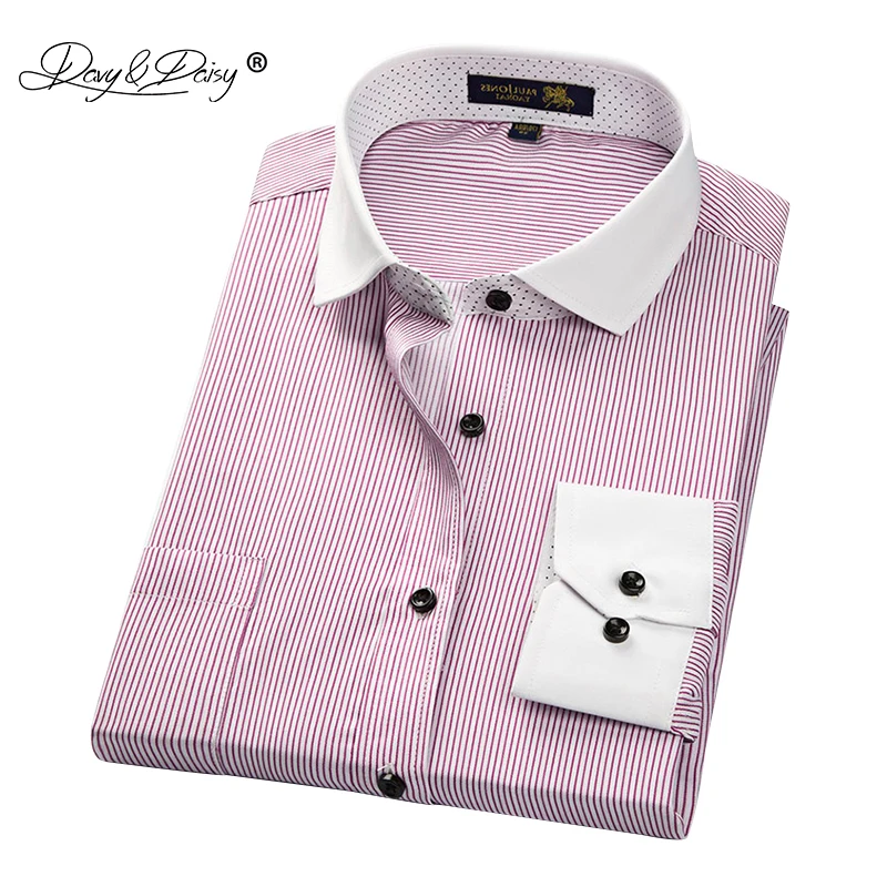 

DAVYDAISY New Arrival Men Shirt Male Dress Shirt Men's Long Sleeved Striped Plaid Shirts Brand Clothes S-4XL DS178