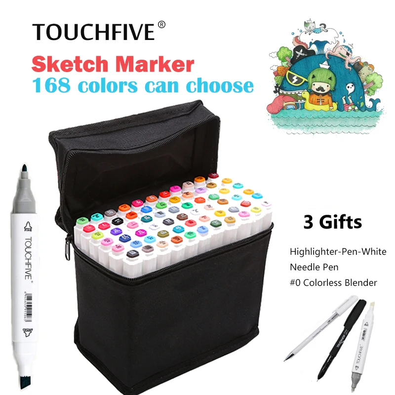 TouchFIVE 80 цветов Рисование маркер ручка кисть анимация набор маркеров для эскизов для художника манга графическое спиртовой маркер поставки