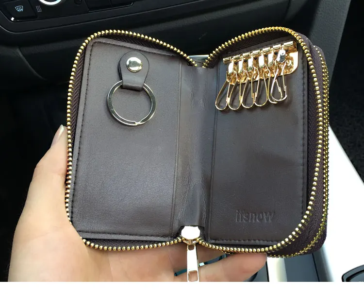 Модный мужской кожаный бумажник для ключей от машины, Двойная застежка-молния, кошелек для монет, многофункциональный, большая емкость