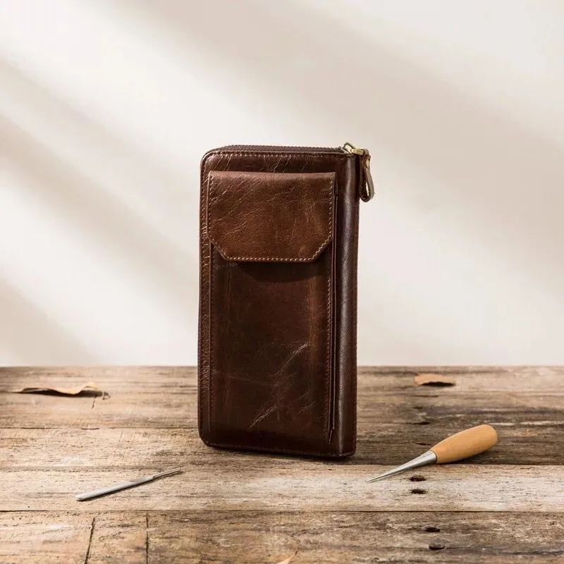 bit Brieftasche Brown Wachs card Rindsleder Leder Reißverschluss Öl Alacchnv Geldbörse Retro Männer Erste Schicht 0007d Multi Langen Hand Absatz xzRU4w6