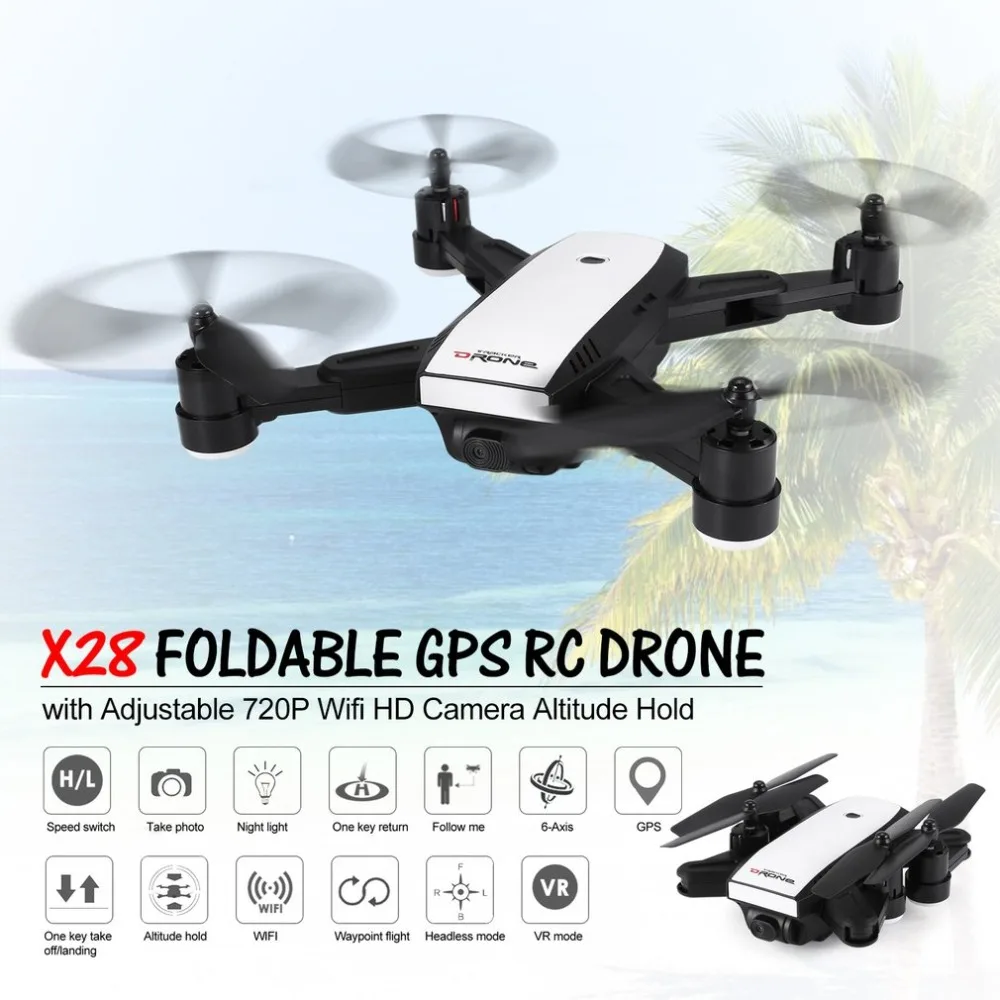 

X28 2.4G FPV Foldable Drone Smart RC Quadcopter with Adjustable Wifi Camera/720P Camera/ GPS Real-time Altitude Hold Headless