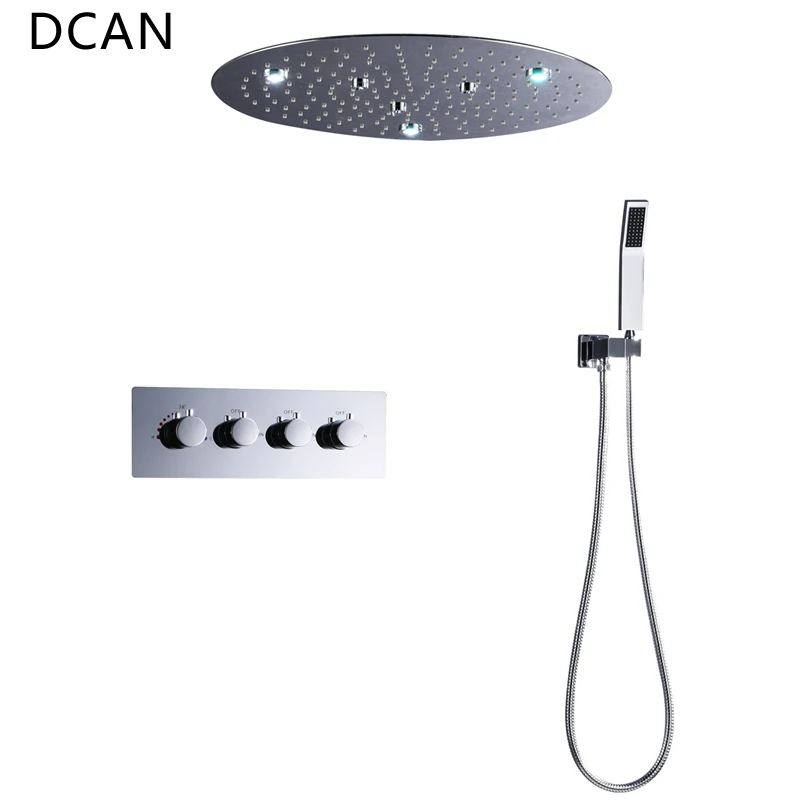 

DCAN 20 " Round Multi-Function SPA Water Column Shower Hidden Inner Wall Thermostat LED Light Ceiling Shower System