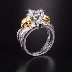 Jeulias Skull Ring Crown комплект 2-в-1 сплошной 925 стерлингового серебра Имитация Алмазный Для женщин обручальное кольцо в стиле панк ювелирные