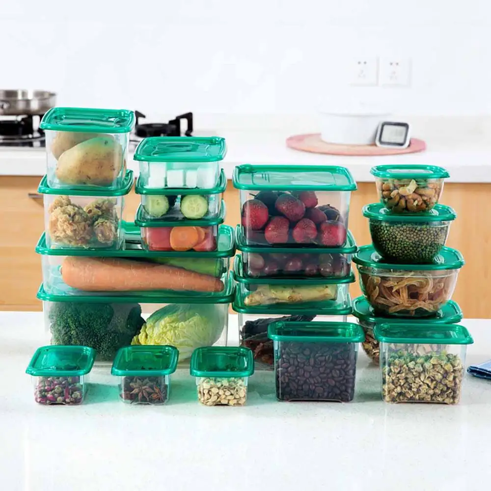 

20pcs/Set Moistureproof Kitchen Storage Box Sealing Food Preservation Plastic Fresh Pot Container Transparent Sealed Crisper Set