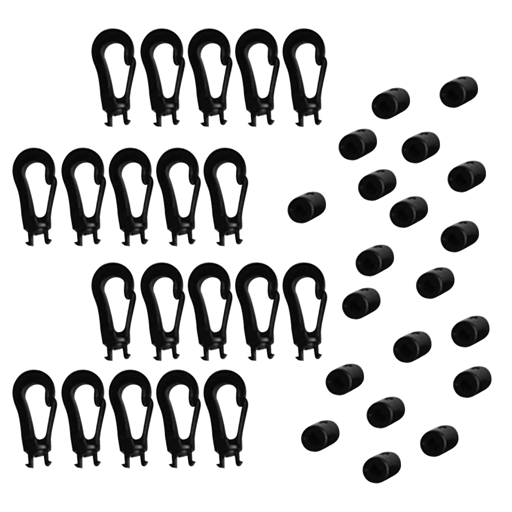 

20Pcs Shock Elastic Cord Tie Ends Karabiner Bungee Hooks Fits 5mm Rope Suitable for Camping Tent Tarpaulin Banners