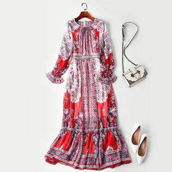 

New high end customized Bohemian Bell Sleeve printed waist length dress